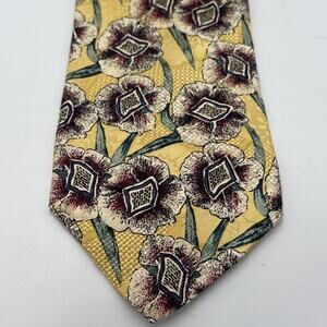 Robert Talbott Studio Mens 100% Silk Neck Tie Yellow Floral Hand Sewn 62x4